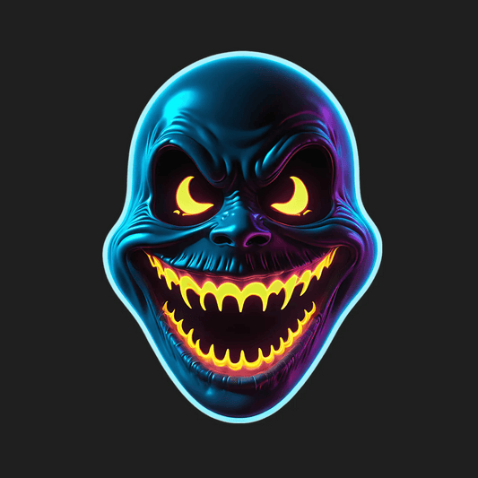 Glowing Skull Sticker - Fiery Eyes and Sharp Teeth - Heat Press Transfer