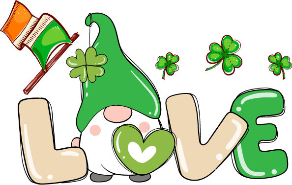 Gnome Saint Patrick's Day Love Design - DTF Ready To Press - Heat Press Transfer