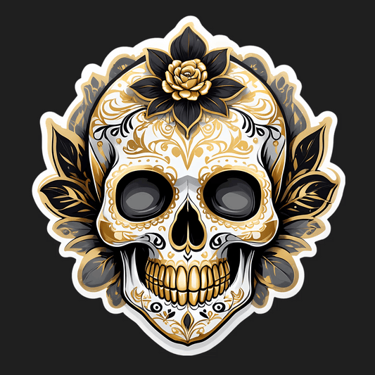 Gold Floral Skull - Sticker - Heat Press Transfer