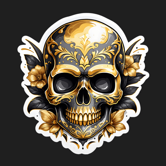 Gold Floral Skull - Sticker - Heat Press Transfer