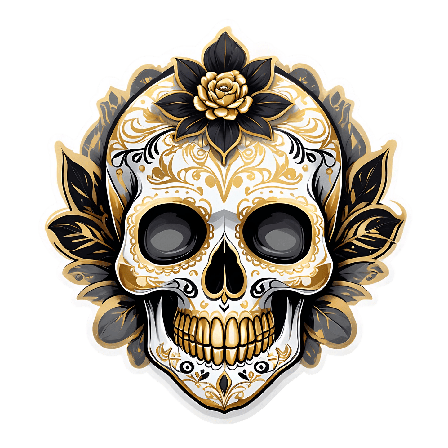 Gold Floral Skull - Sticker - Heat Press Transfer