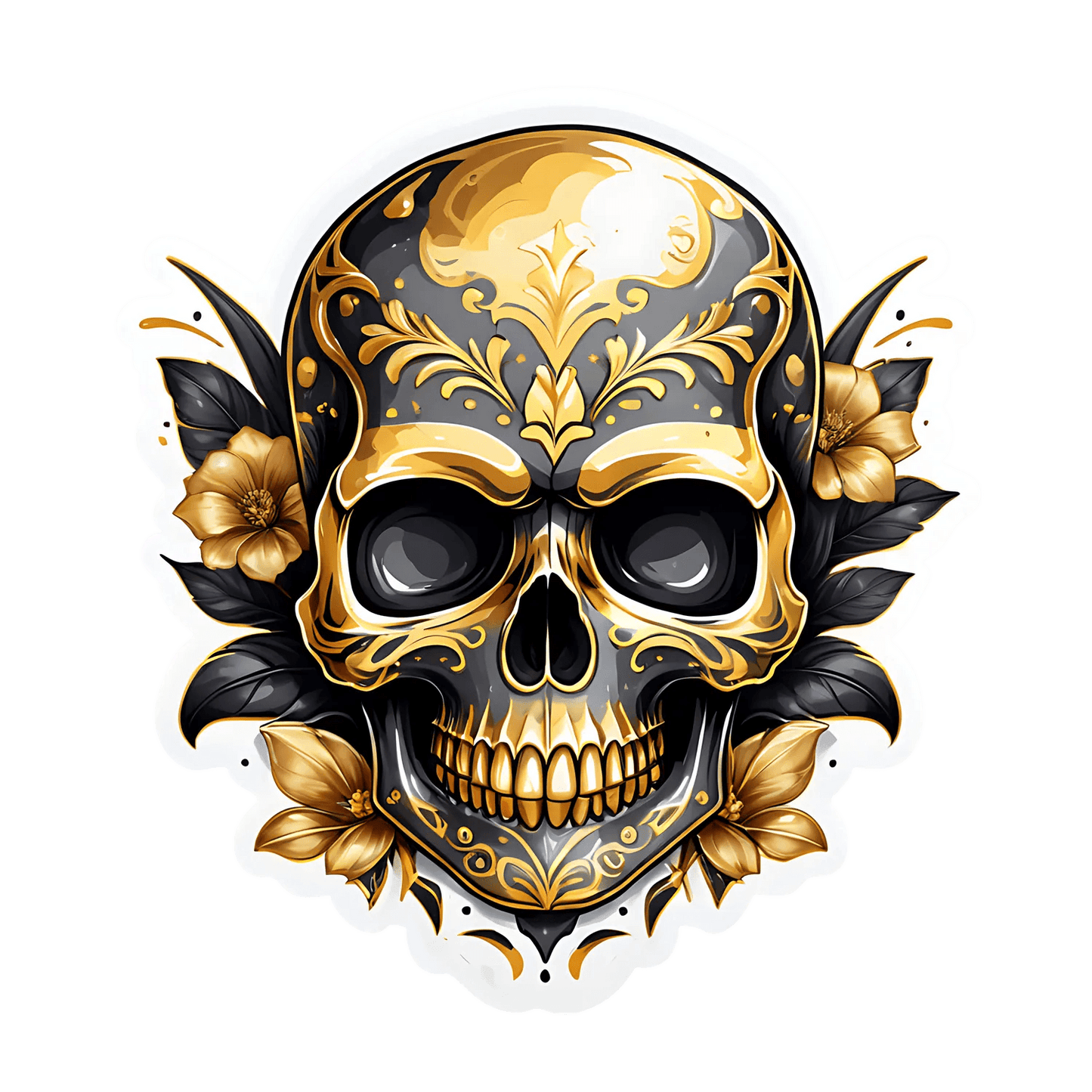 Gold Floral Skull - Sticker - Heat Press Transfer