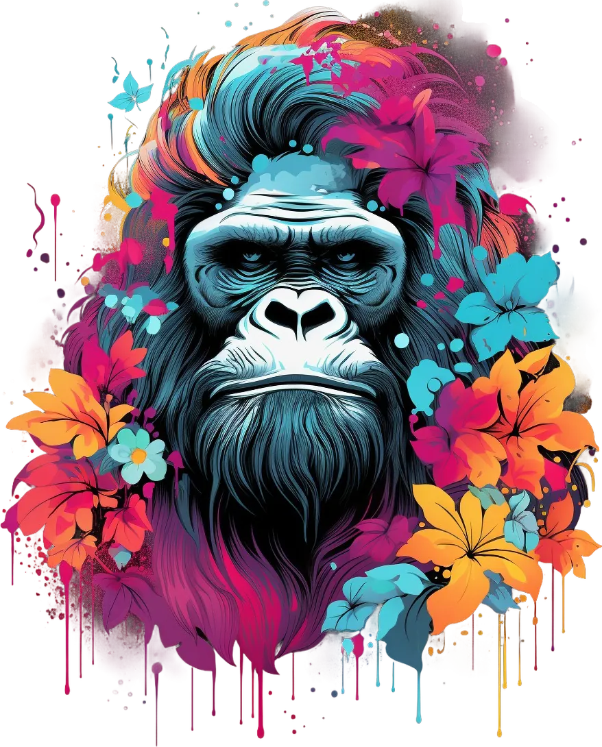 Gorilla Floral Burst - DTF Ready to Press - Heat Press Transfer