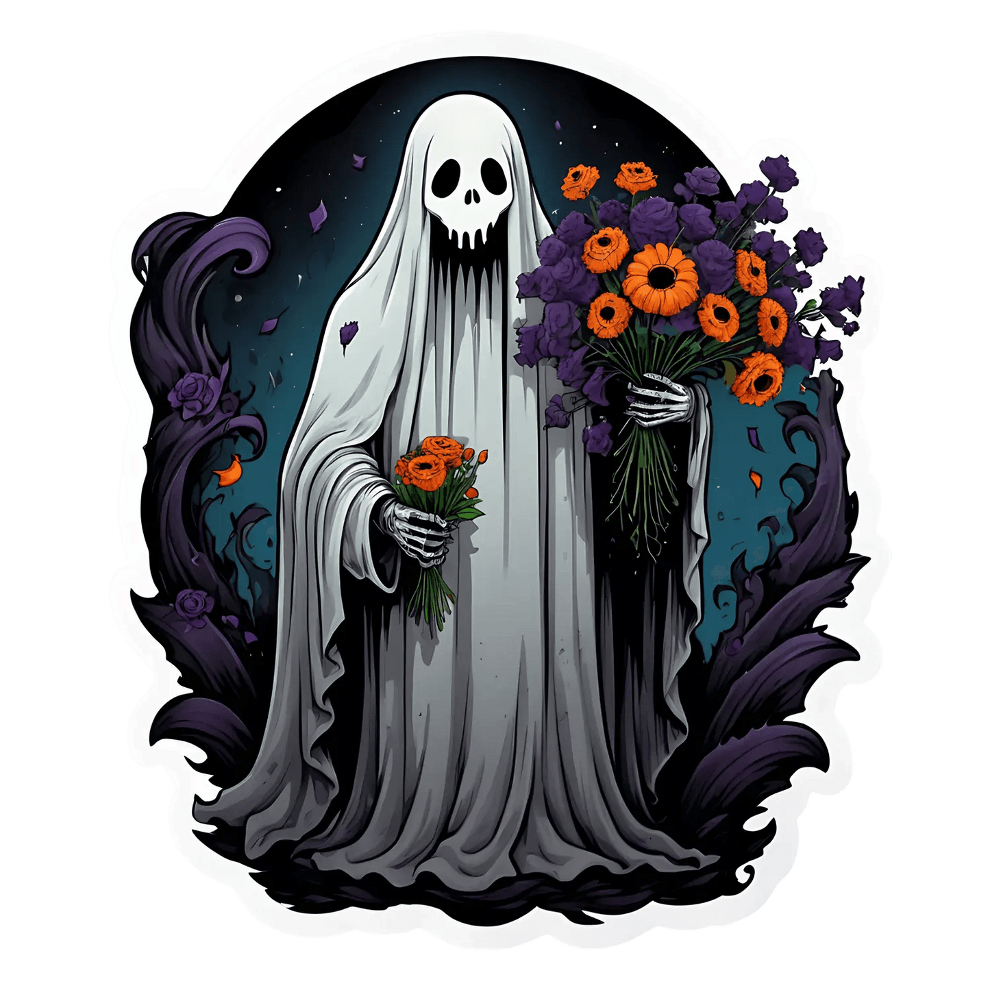 Gothic Ghost Sticker - Floral Specter Art - Heat Press Transfer