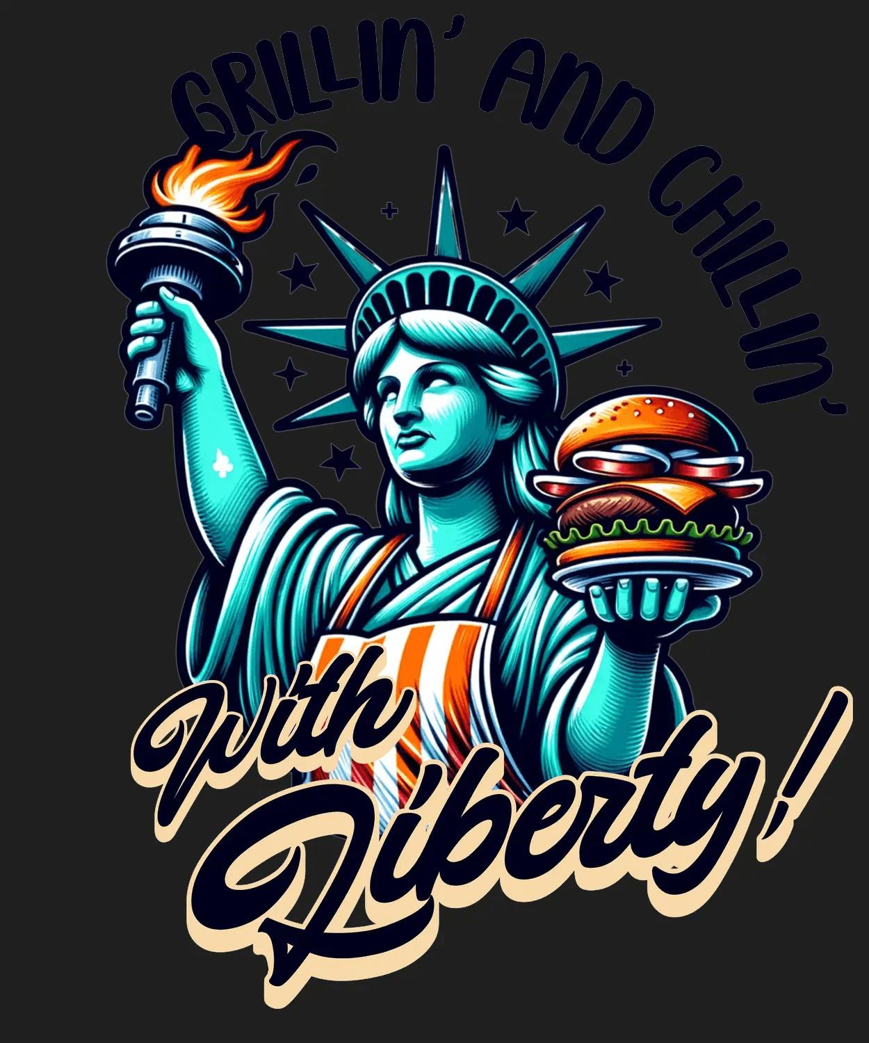 Grillin' and Chillin' with Liberty - DTF Ready to Press (black_bg)