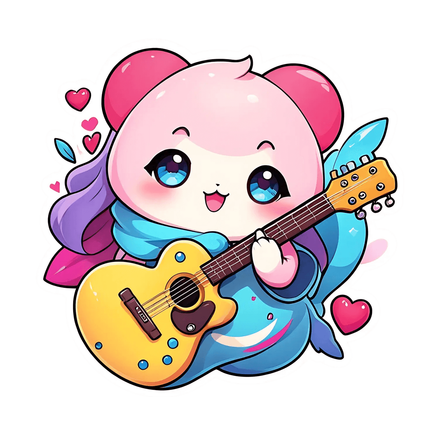 Guitar Kawaii - Sticker - Heat Press Transfer