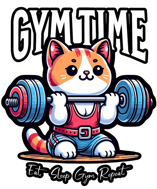 Gym Time Cat - DTF Ready to Press - Heat Press Transfer