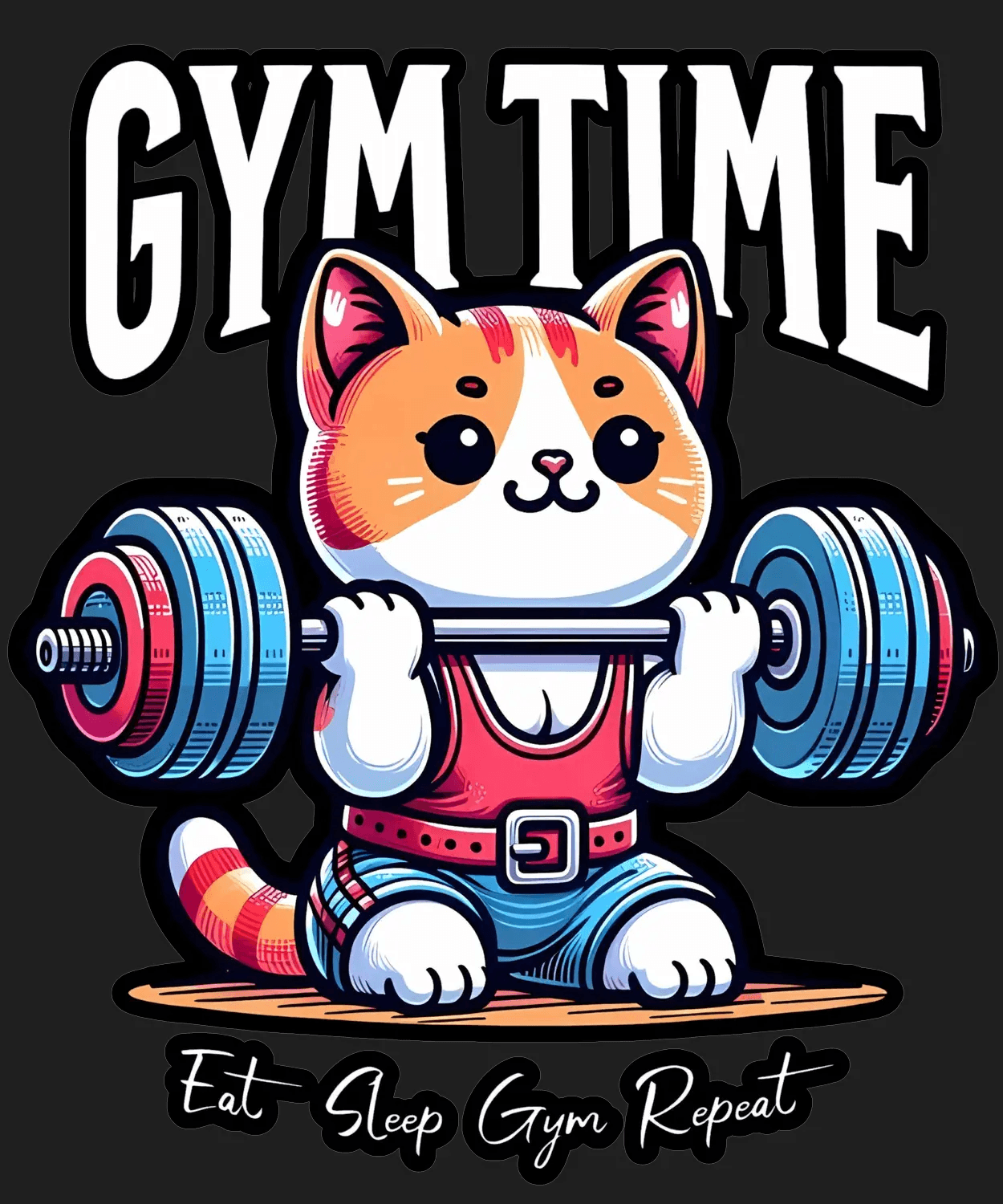 Gym Time Cat - DTF Ready to Press (black_bg)