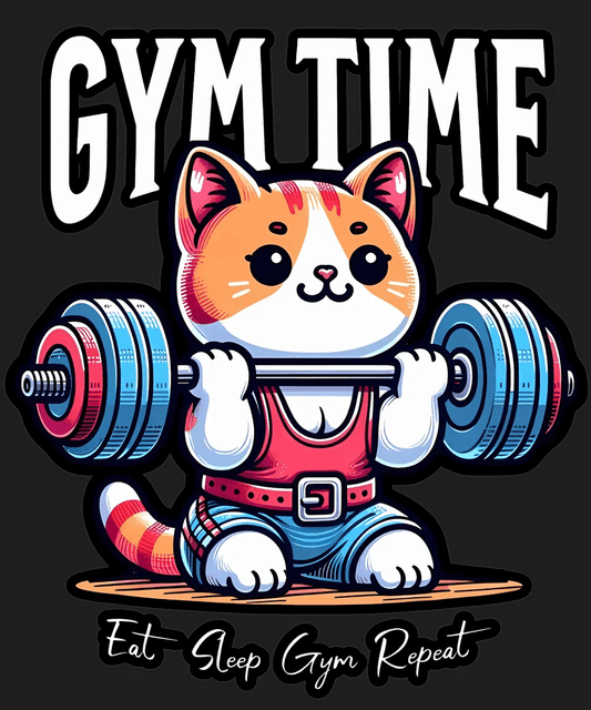 Gym Time Cat - DTF Ready to Press - Heat Press Transfer