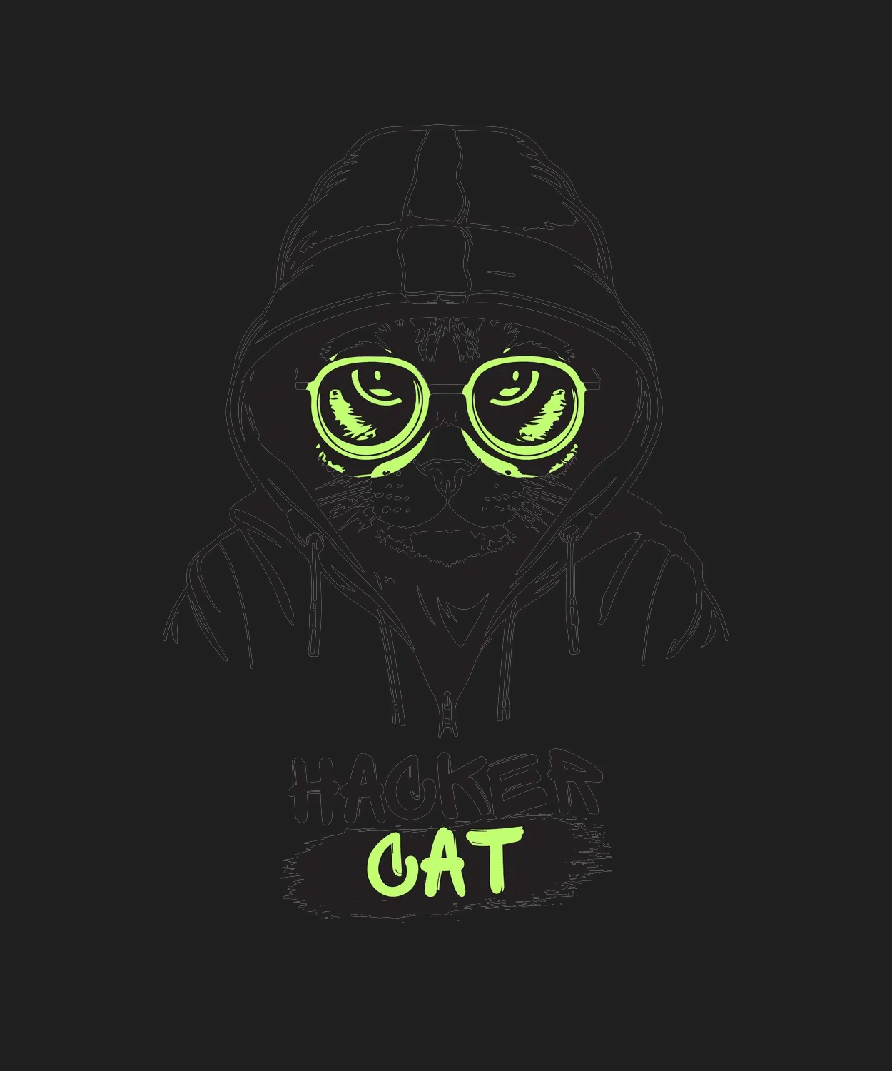 Hacker Cat - DTF Ready to Press (black_bg)