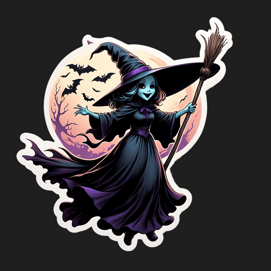 Halloween Witch - Moonlit Flight Sticker - Heat Press Transfer