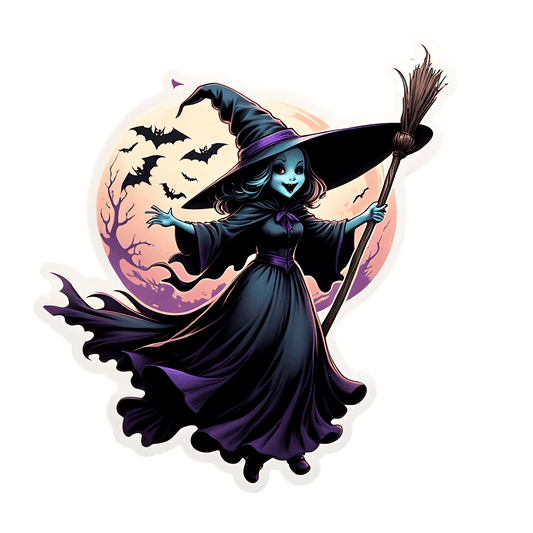 Halloween Witch - Moonlit Flight Sticker - Heat Press Transfer