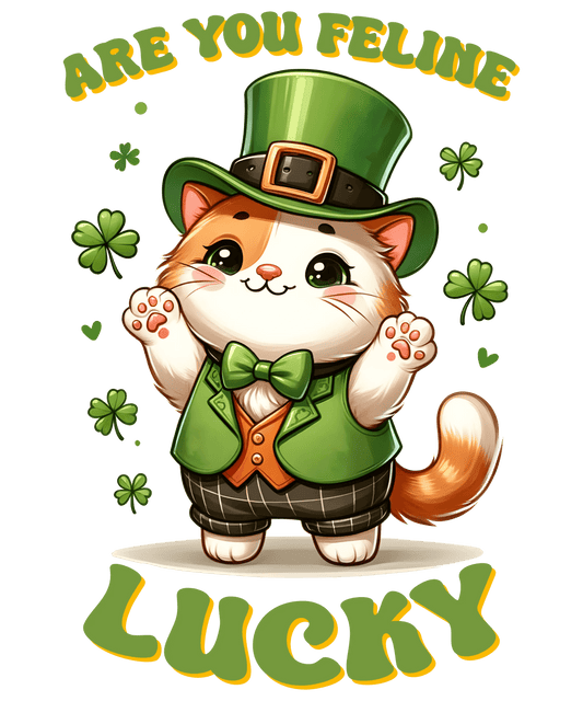 Happy Patrick's Day Feline Lucky Cat Design- DTF Ready To Press - Heat Press Transfer