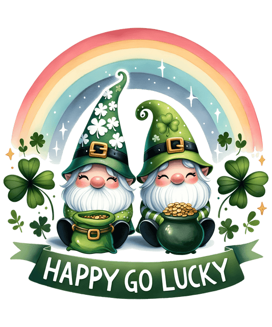 Happy Patricks Day Happy Go Lucky Gnomes Design - DTF Ready To Press - Heat Press Transfer