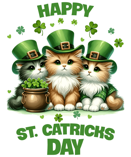 Happy ST. Patricks Day Funny Cat Design - DTF Ready To Press - Heat Press Transfer