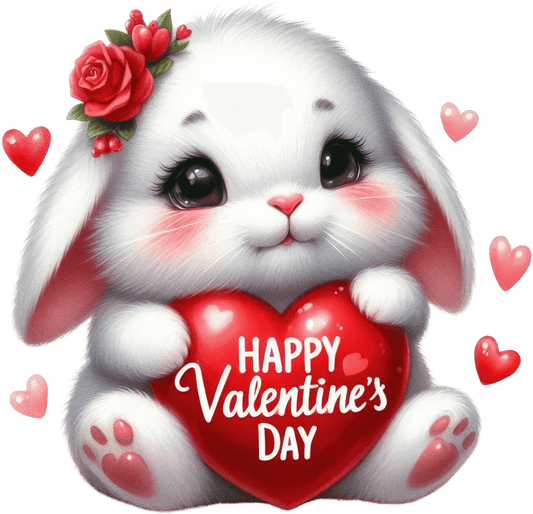 Happy Valentine's Day Bunny Design - DTF Ready To Press - Heat Press Transfer