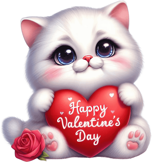 Happy Valentine's Day Cat Design - DTF Ready To Press - Heat Press Transfer