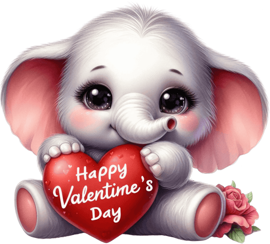 Happy Valentine's Day Elephant Design - DTF Ready To Press - Heat Press Transfer