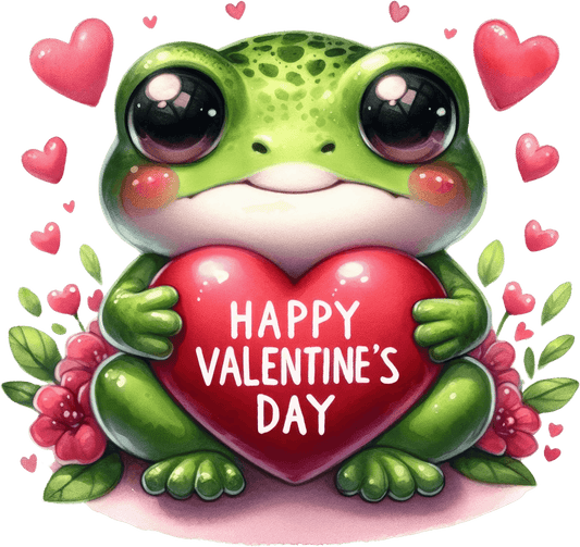 Happy Valentine's Day Frog Design - DTF Ready To Press - Heat Press Transfer