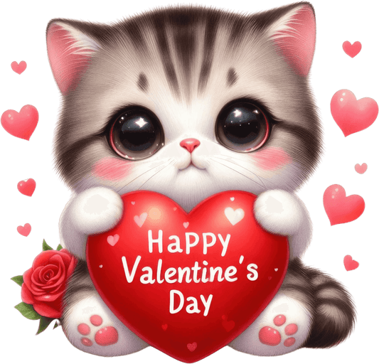 Happy Valentine's Day Kitty Design - DTF Ready To Press - Heat Press Transfer