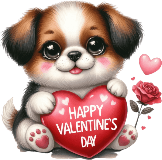 Happy Valentine's Day Puppy Design - DTF Ready To Press - Heat Press Transfer
