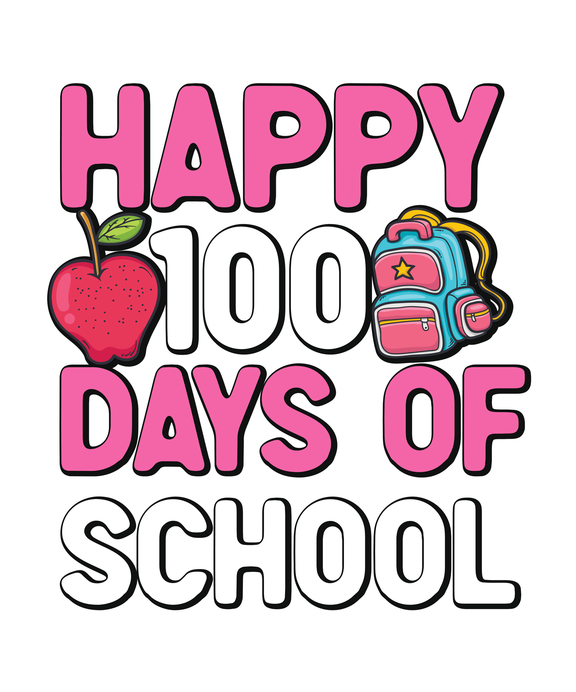 Happy 100 Days of School Apple Design | Heat Press Transfer - Heat Press Transfer