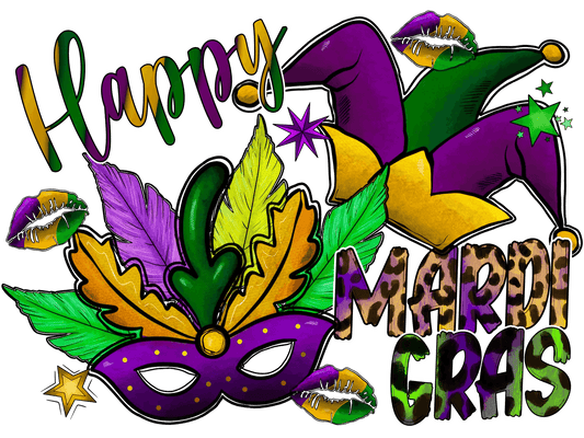 Happy Mardi Gras - DTF Ready to Press - Heat Press Transfer