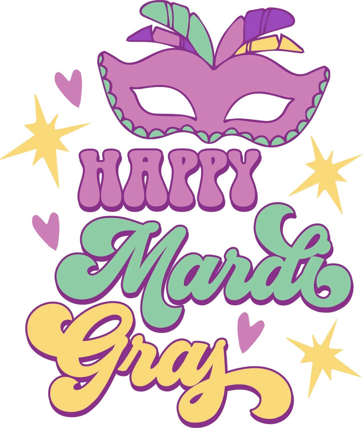 Happy Mardi Gras Mask - DTF Ready to Press - Heat Press Transfer