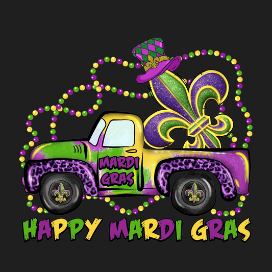 Happy Mardi Gras Truck - DTF Ready to Press - Heat Press Transfer