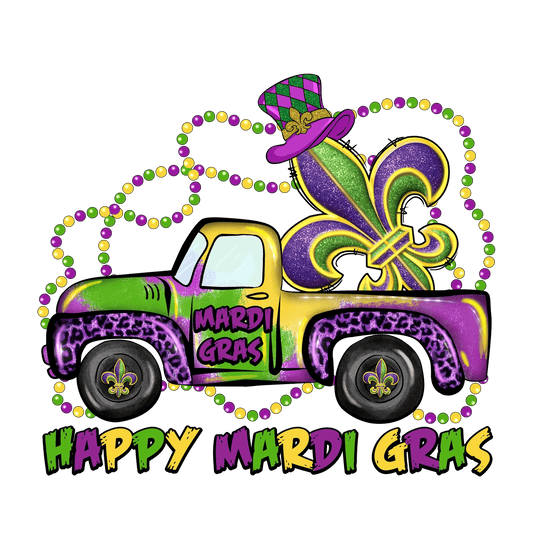 Happy Mardi Gras Truck - DTF Ready to Press - Heat Press Transfer