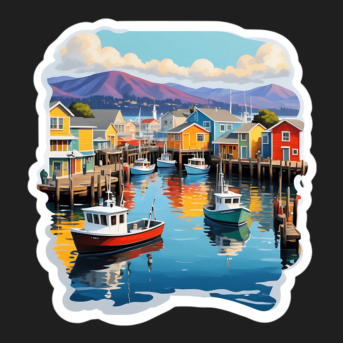 Harbor View Sticker - Colorful Coastal Scene - Heat Press Transfer