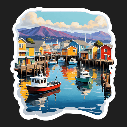 Harbor View Sticker - Colorful Coastal Scene - Heat Press Transfer