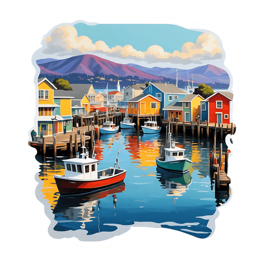Harbor View Sticker - Colorful Coastal Scene - Heat Press Transfer