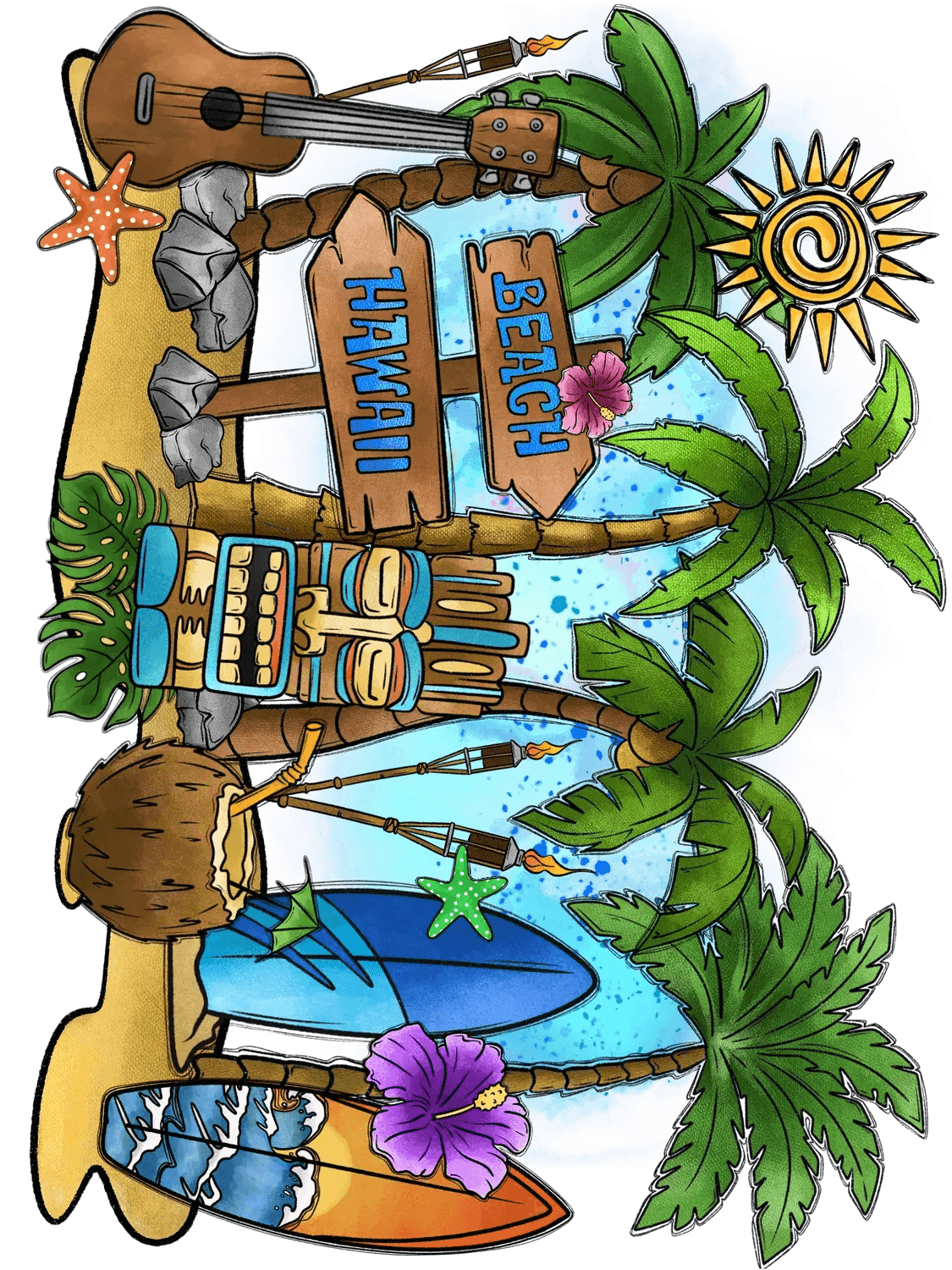 Hawaii Beach Tiki - DTF Ready to Press - Heat Press Transfer