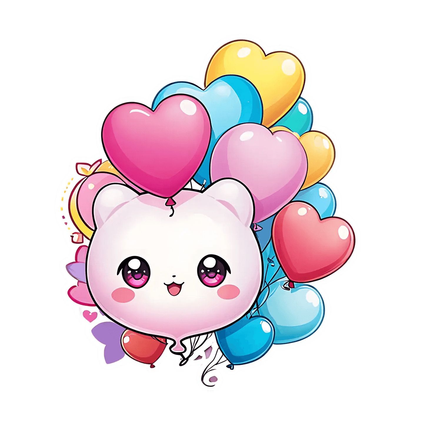 Heart Balloon Cat Sticker - Cute UV Decor - Heat Press Transfer