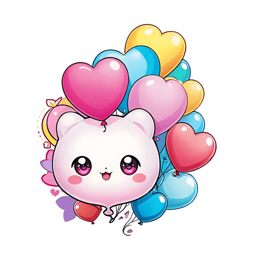 Heart Balloon Cat Sticker - Cute UV Decor - Heat Press Transfer