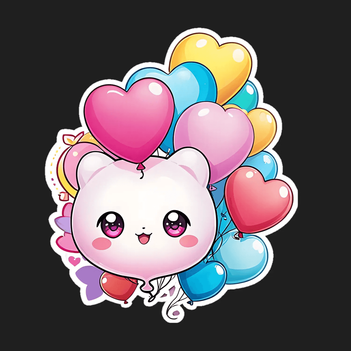 Heart Balloon Cat Sticker - Cute UV Decor - Heat Press Transfer