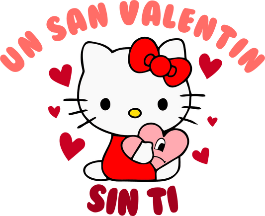 Hello Kitty And Bad Bunny Un San Valentin Sin Ti Valentine's Day Design - DTF Ready To Press - Heat Press Transfer