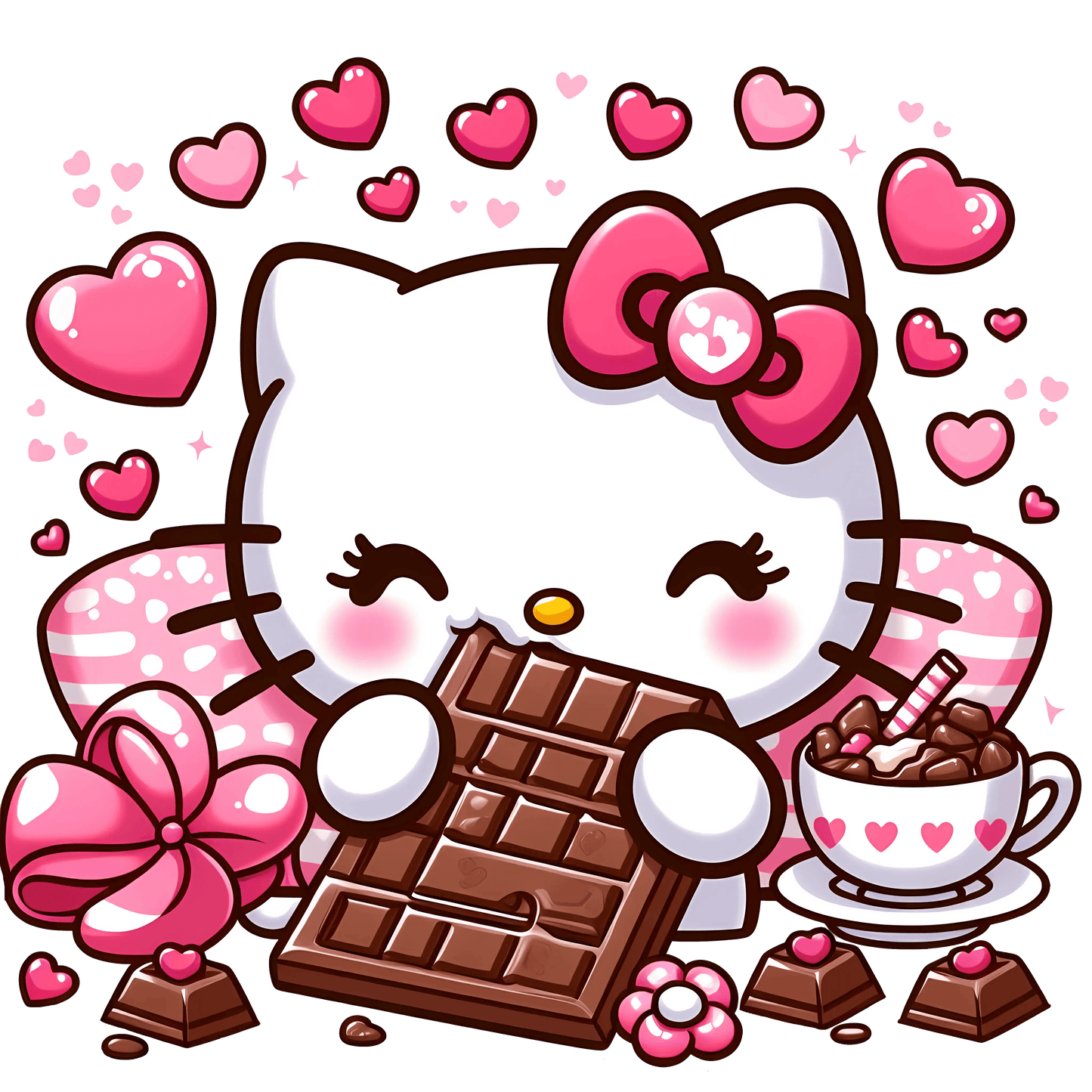 Hello Kitty Love Chocolate Valentine's Day Design - DTF Ready To Press - Heat Press Transfer