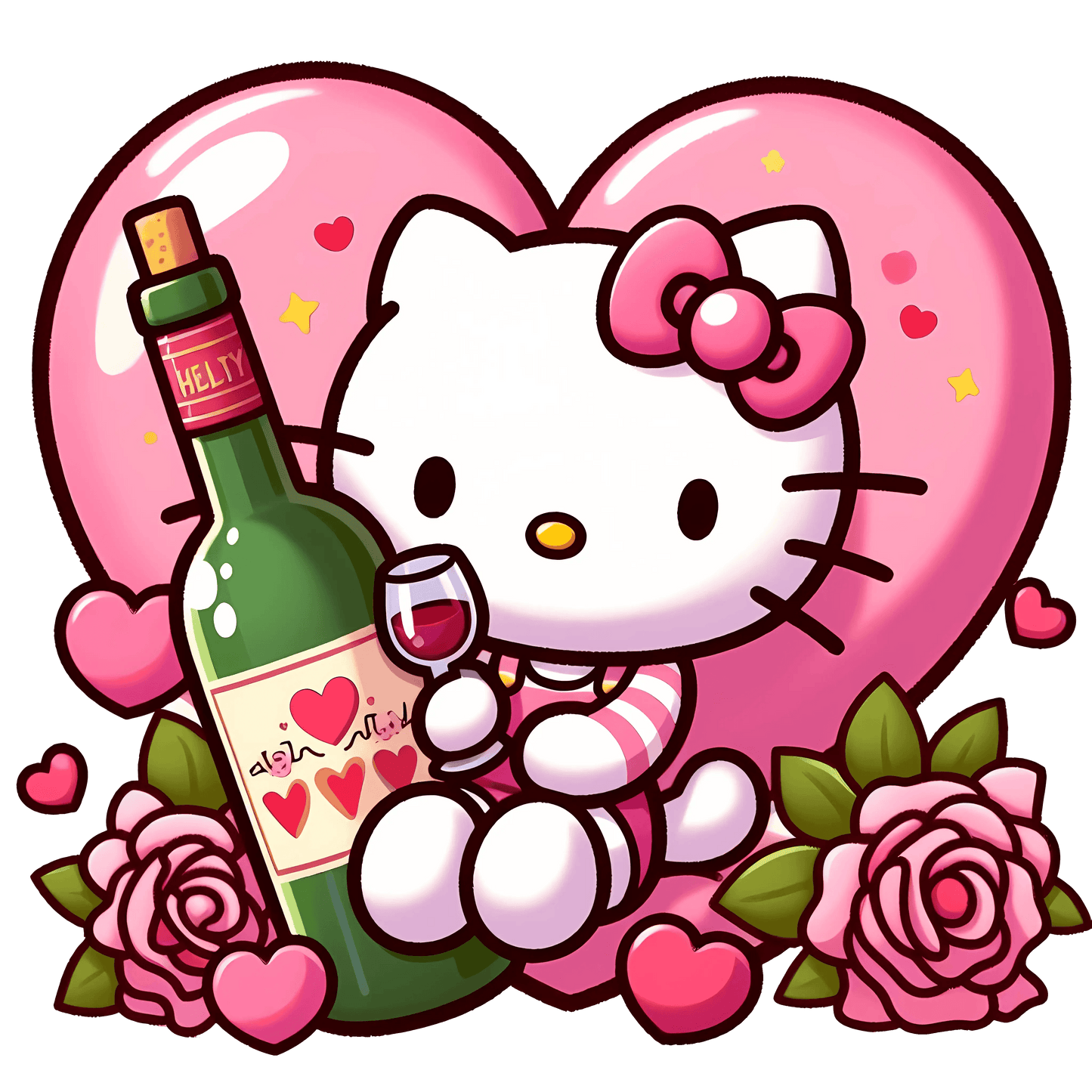 Hello Kitty Valentine's Day Champagne Design - DTF Ready To Press - Heat Press Transfer
