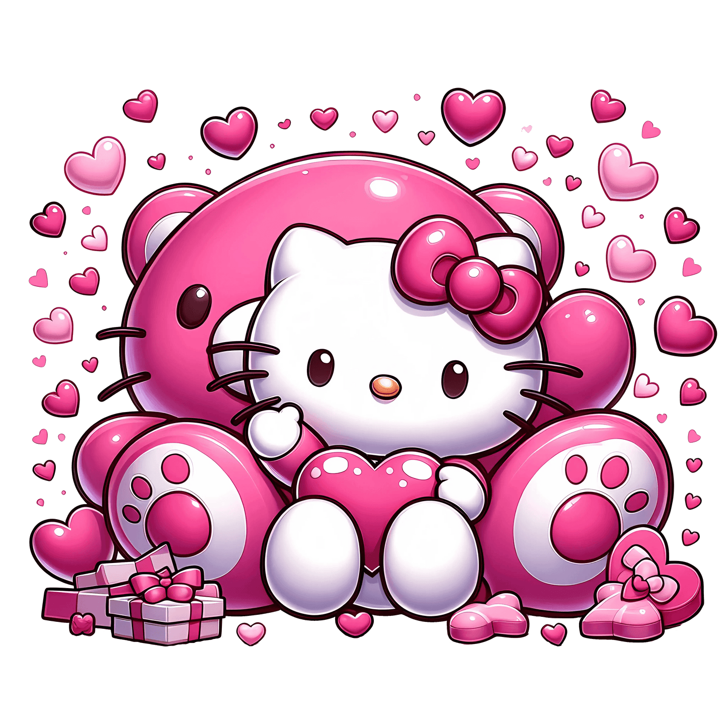 Hello Kitty Valentine's Day Teddy Bear Design - DTF Ready To Press - Heat Press Transfer