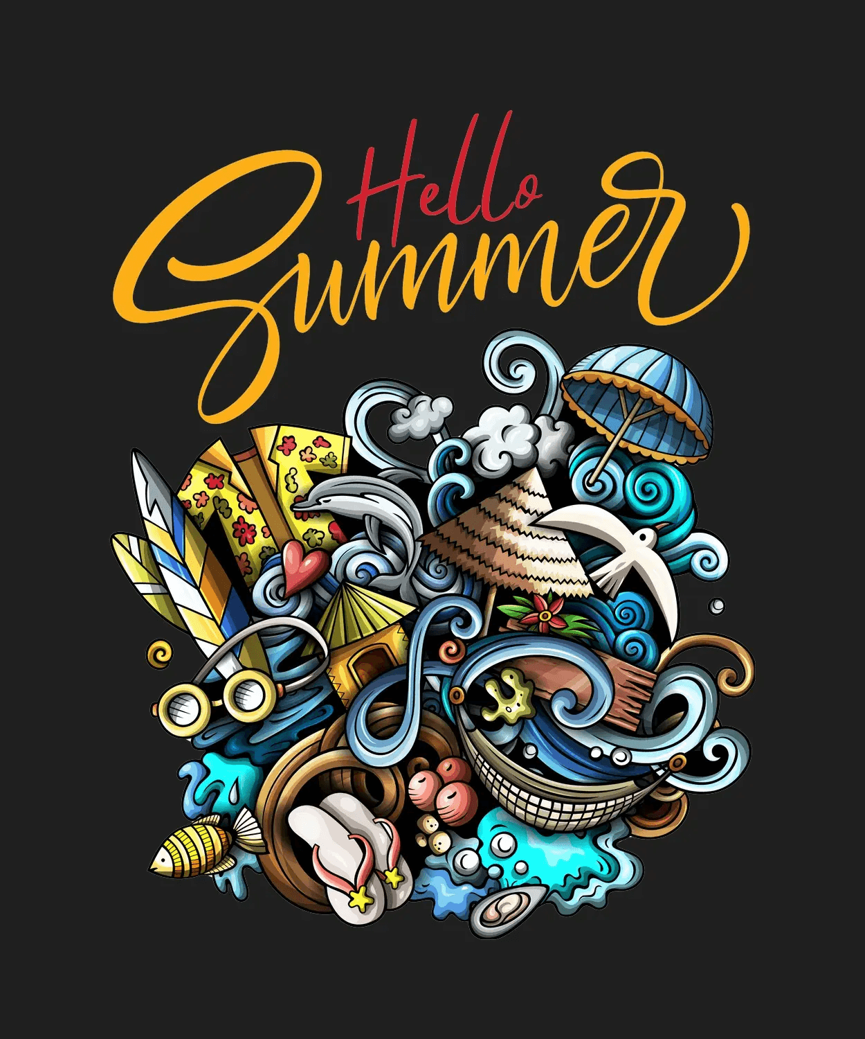 Hello Summer - DTF Ready to Press (black_bg)