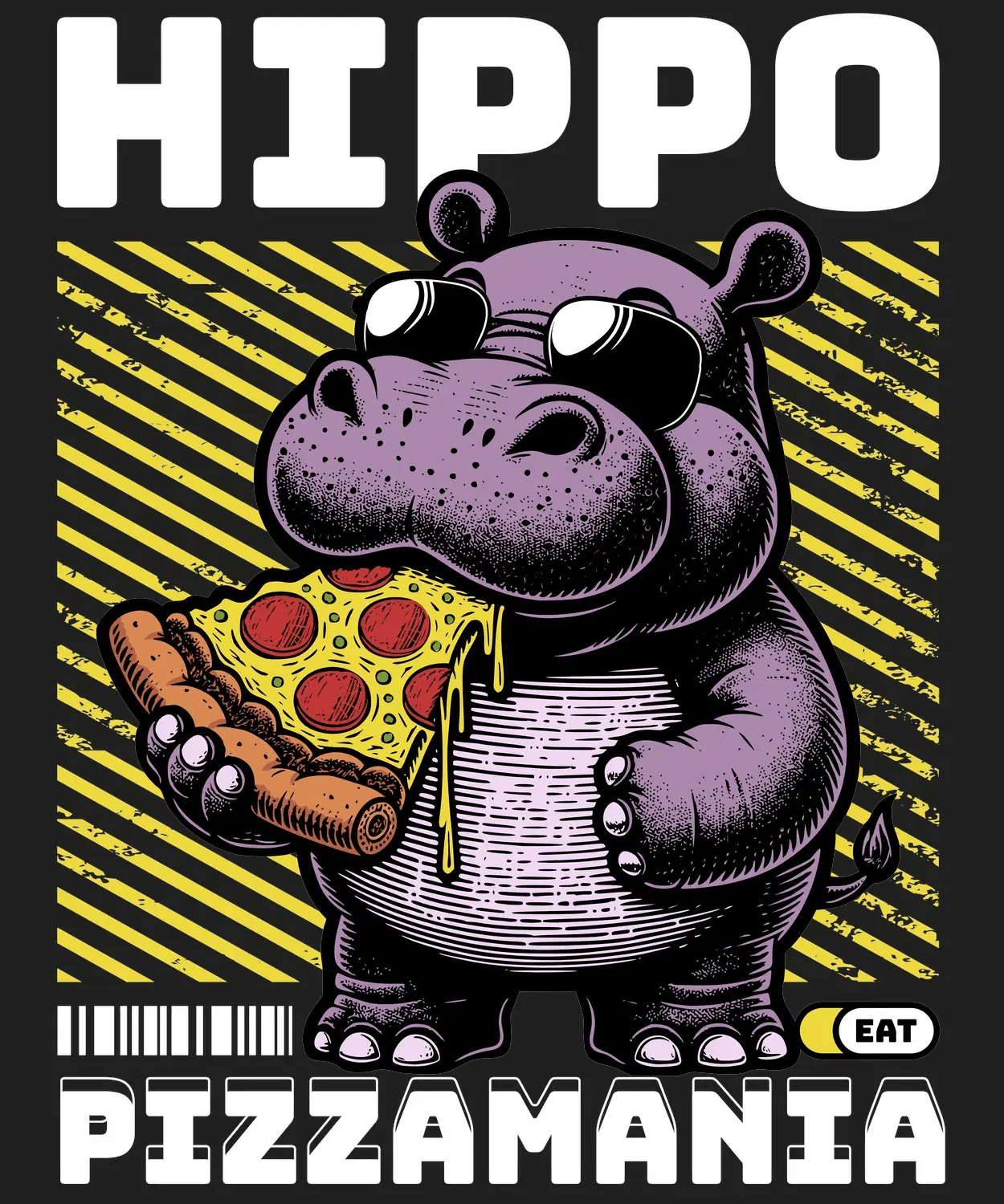 Hippo Pizzamania - DTF Ready to Press - Heat Press Transfer