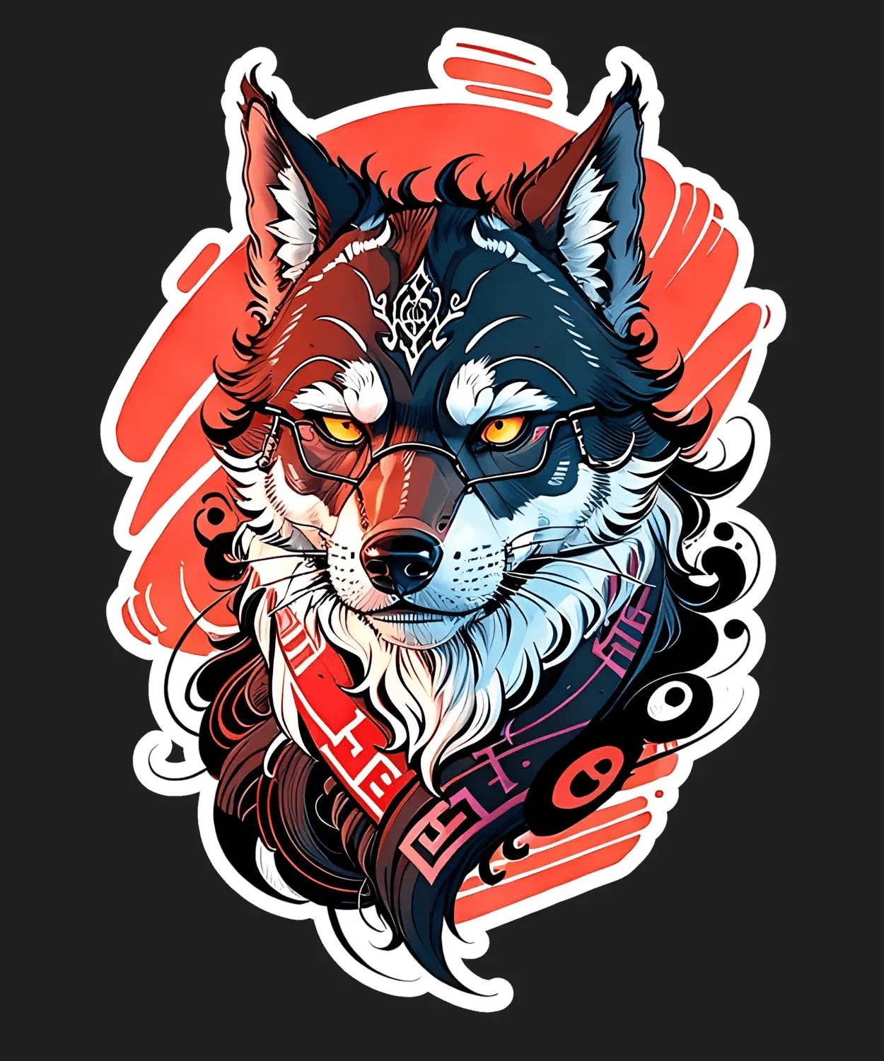 Hipster Wolf Art - DTF Ready to Press - Heat Press Transfer
