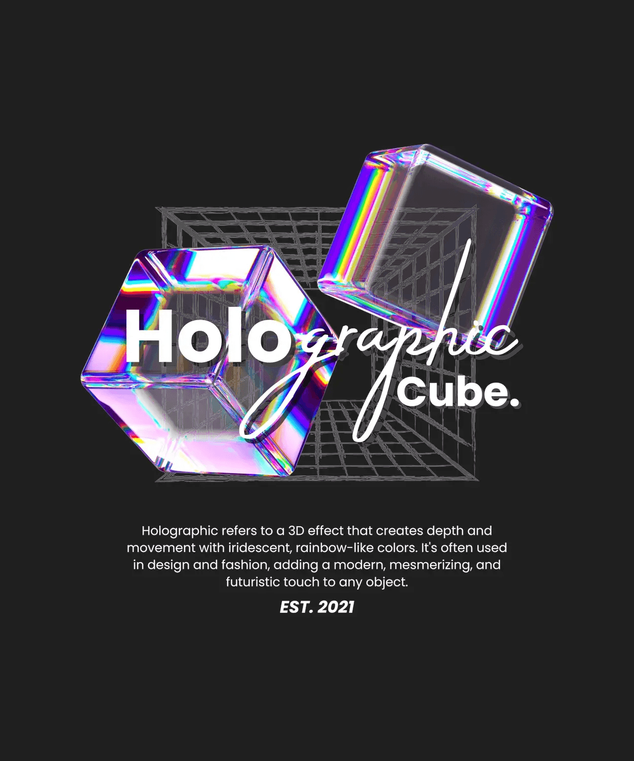 Holographic Cube - DTF Ready to Press (black_bg)