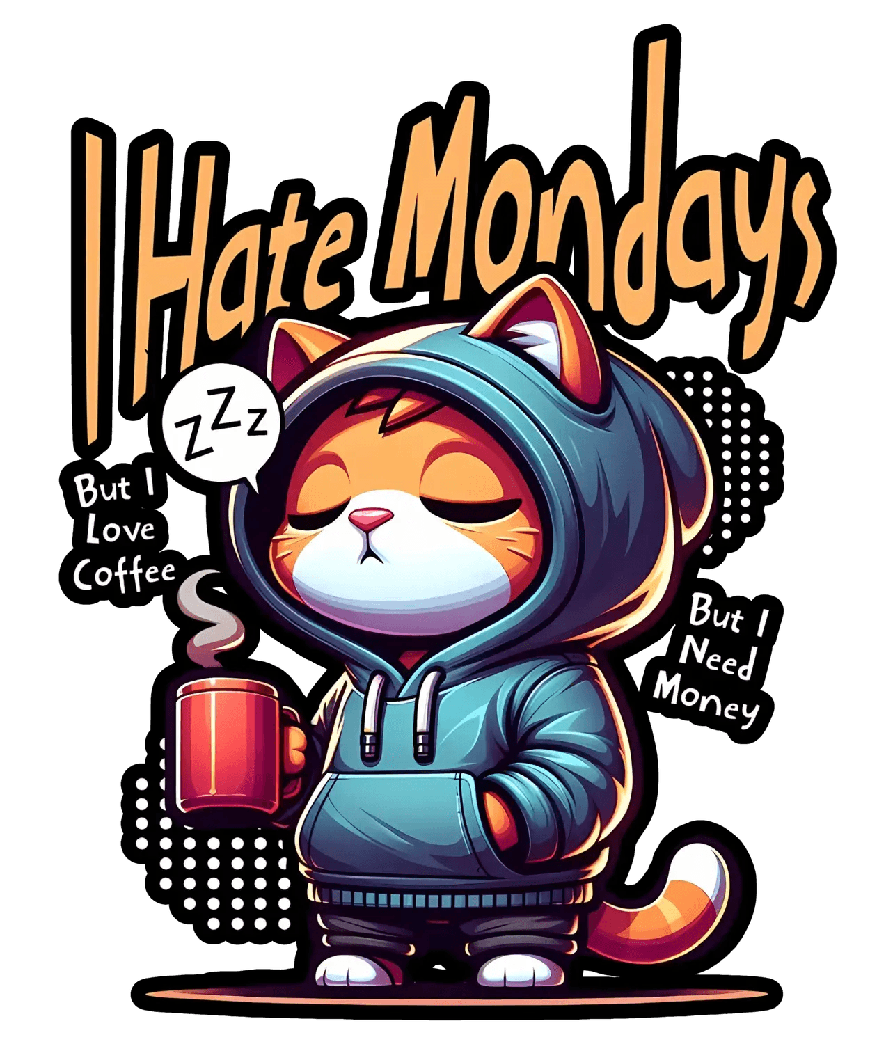 I Hate Mondays Cat - DTF Ready to Press - Heat Press Transfer