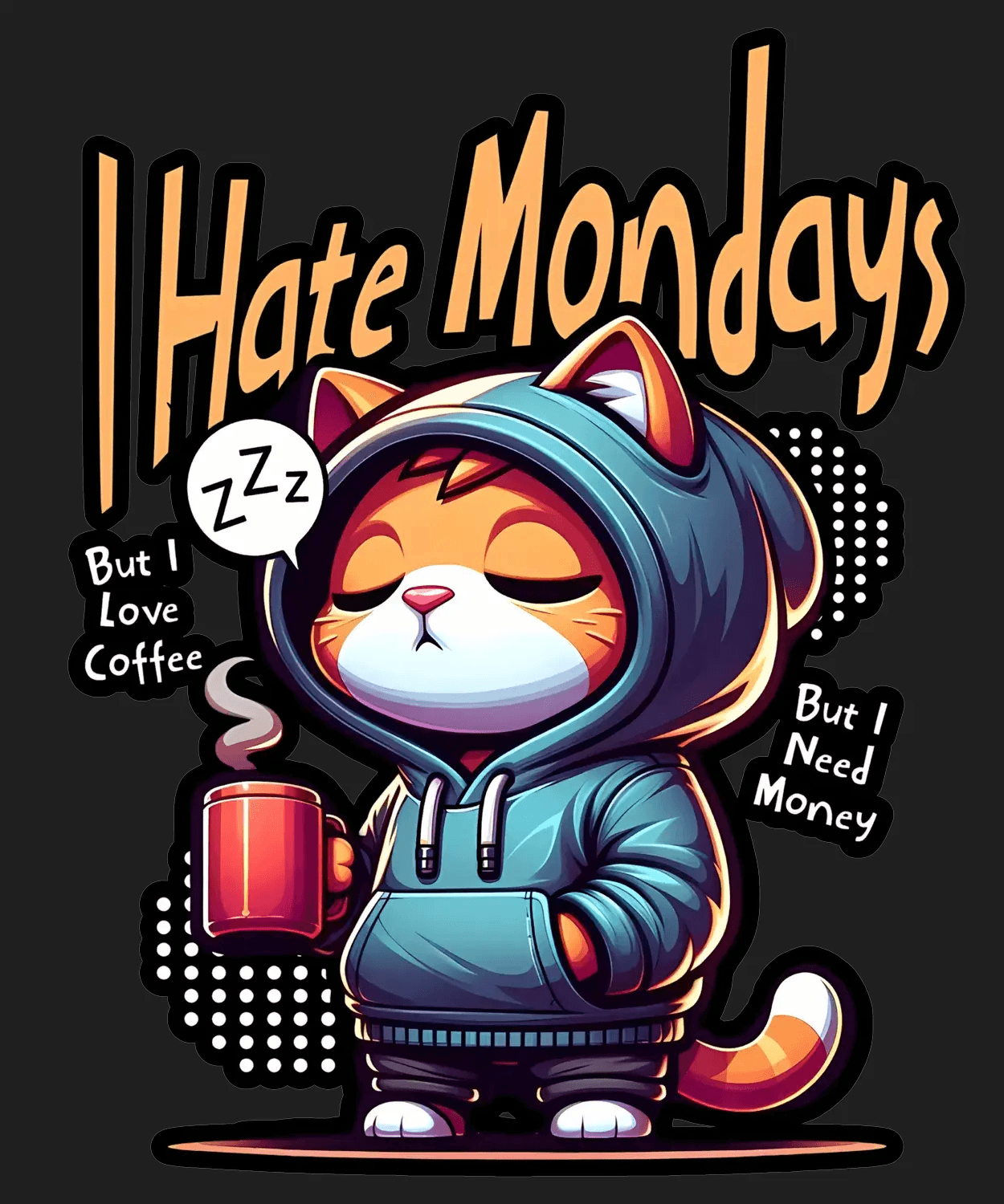 I Hate Mondays Cat - DTF Ready to Press - Heat Press Transfer