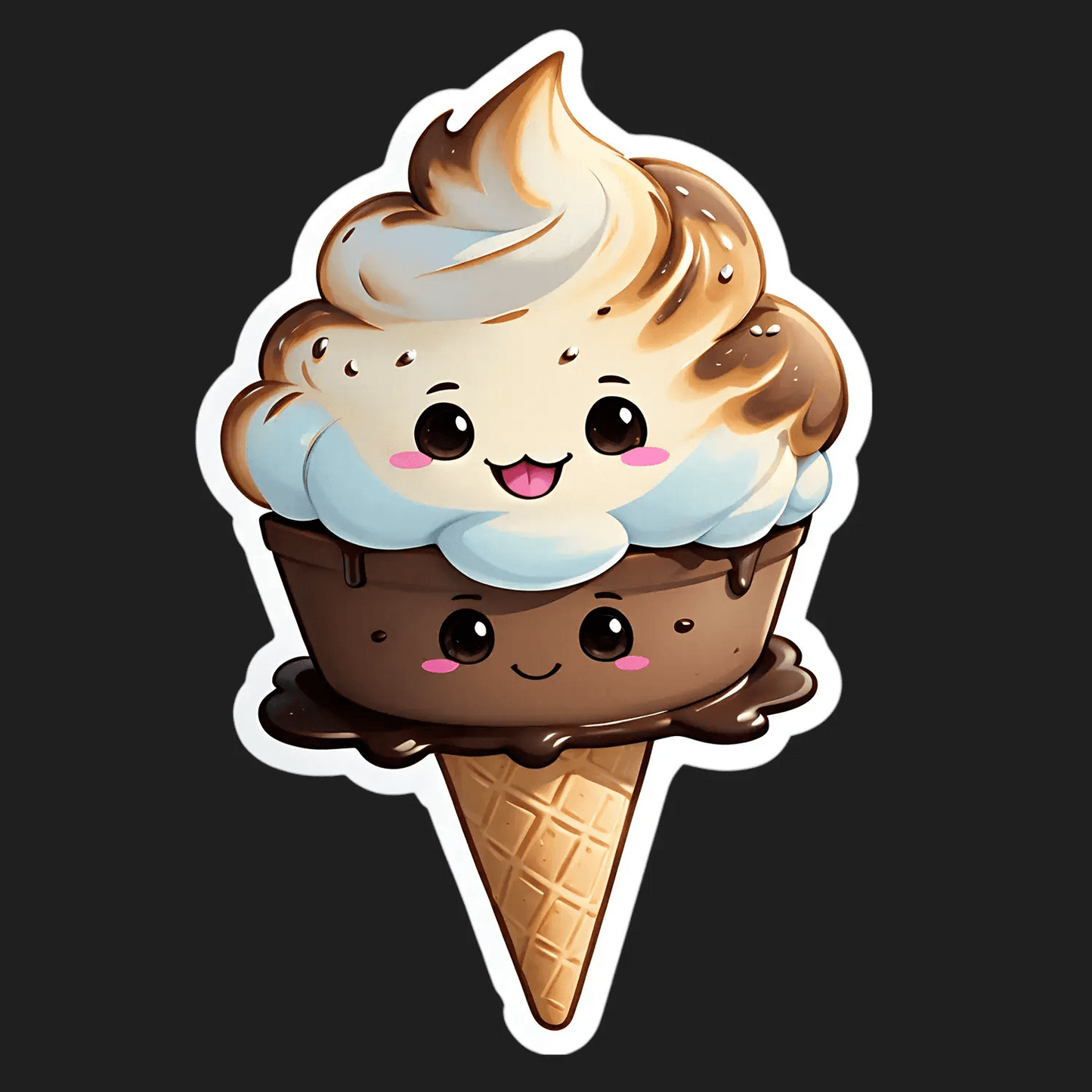 Ice Cream Cone - Cute Smiling Sticker - Heat Press Transfer