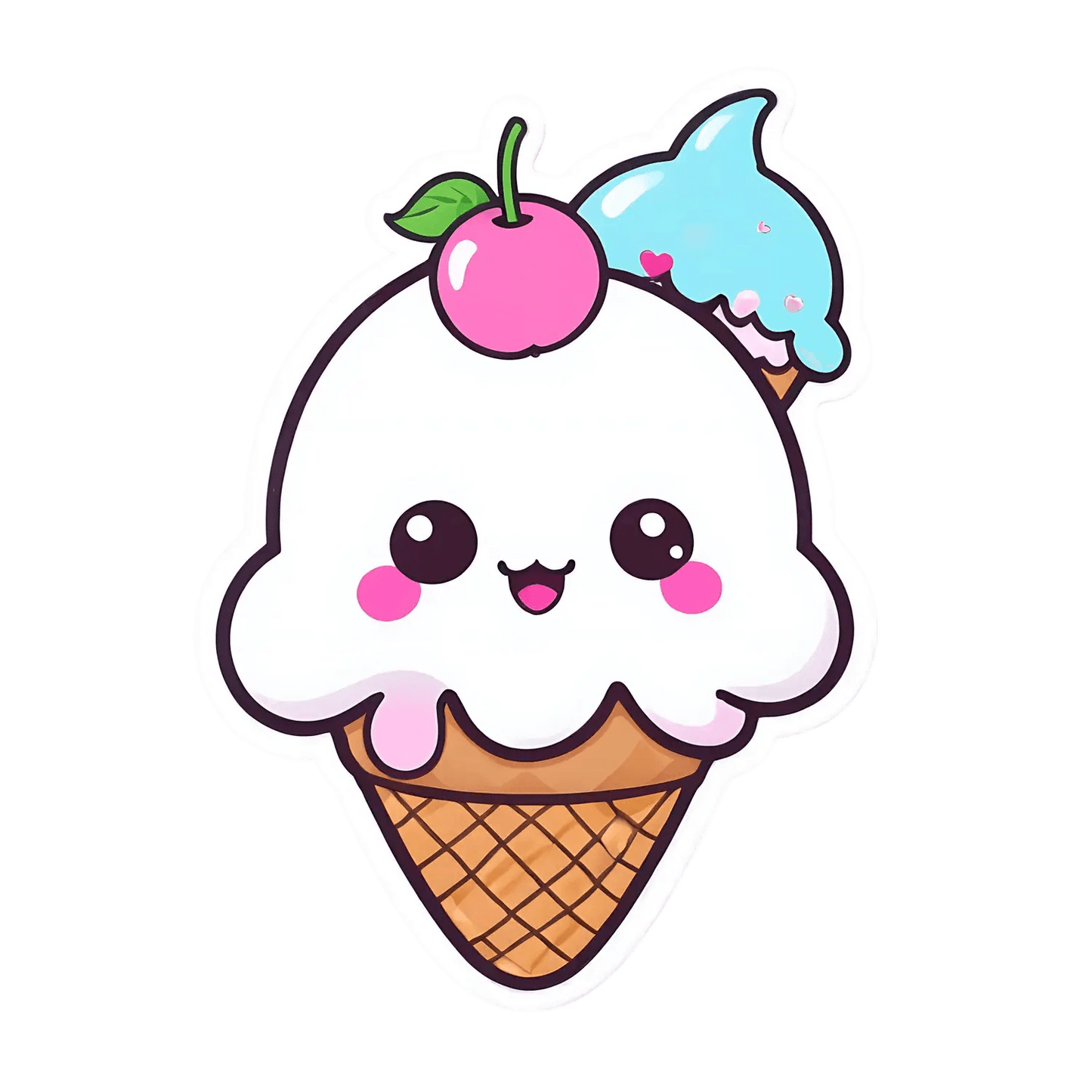 Ice Cream Cone Sticker - Cute Kawaii Design - Heat Press Transfer