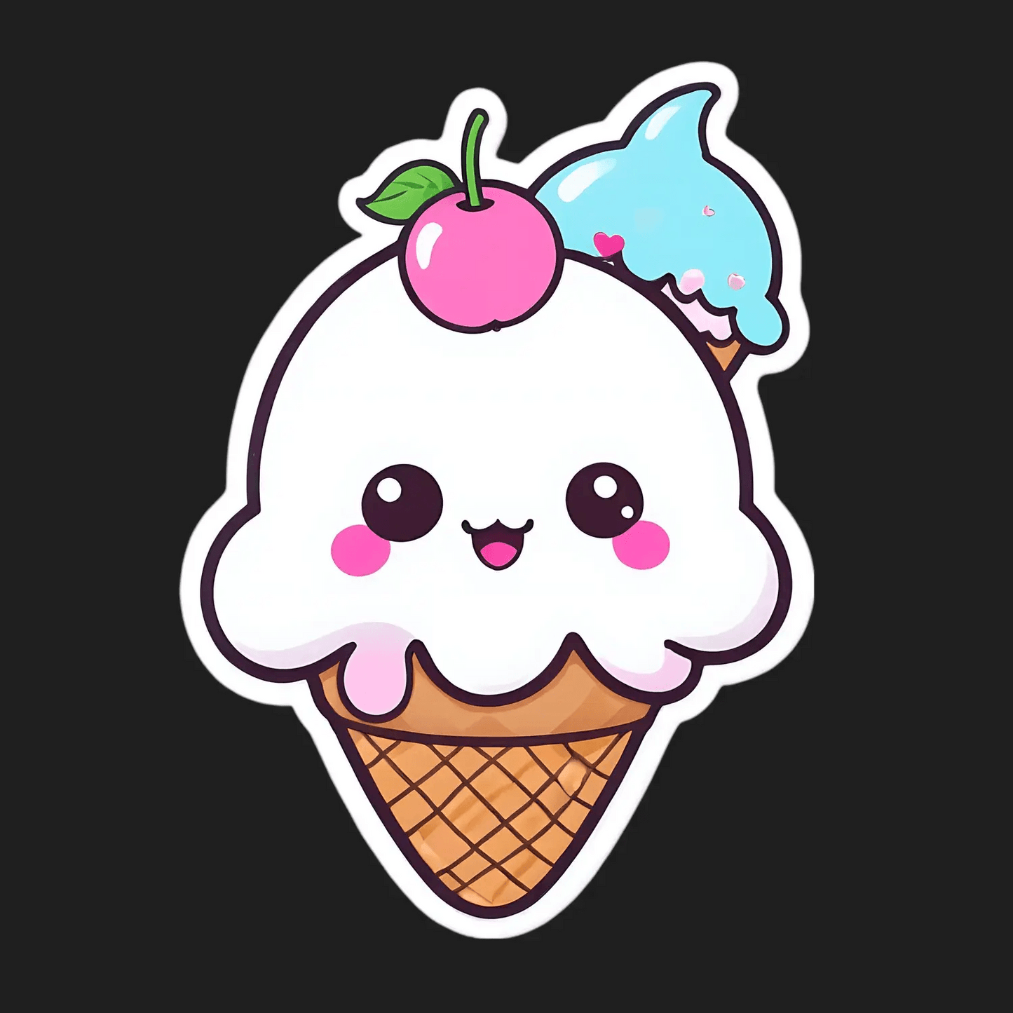 Ice Cream Cone Sticker - Cute Kawaii Design - Heat Press Transfer